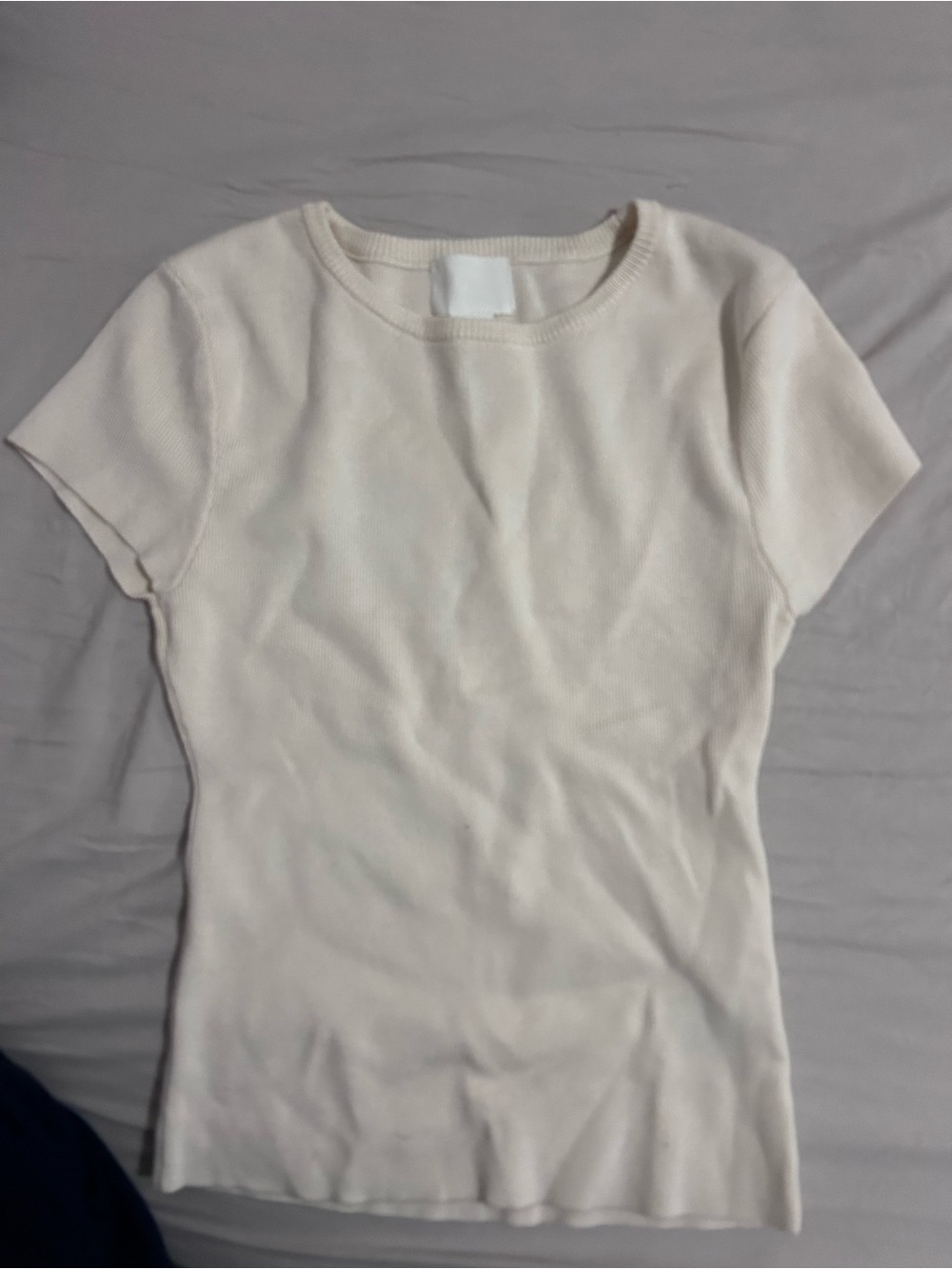 H&M Cream Short Sleeve Ribbed Knit Tee